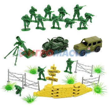 Наборы армии, солдатики Детский военный набор JL668-75 с машиной первой мед.помощи (27 дет.) в пакете