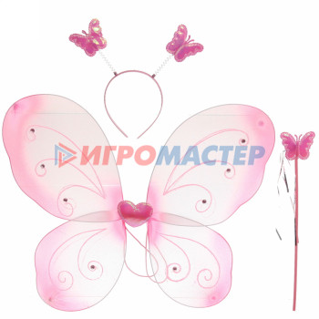 Наборы феи, крылья ангелов Карнавальный набор (крылья,ободок,палочка) "Чудесная Фея", розовый