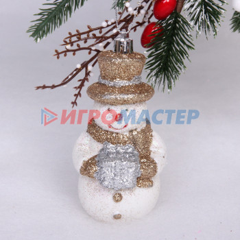 Ёлочная игрушка "Сияющий снеговик" 6*5,5*12 см, шампань