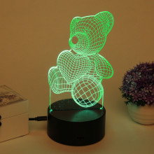 Светильник ночник "3D-Мишка" на пластиковой подставке, с включателем USB