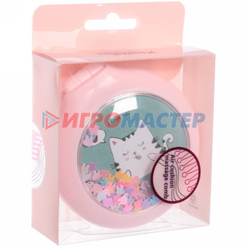 Расческа массажная складная с зеркалом, круглая "Monaco - Cat Mat", микс 4 цвета, 7 см (коробка PVC)