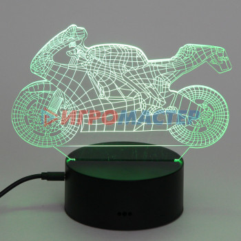 Светильник ночник "3D-Мотоцикл" на пластиковой подставке, с включателем USB