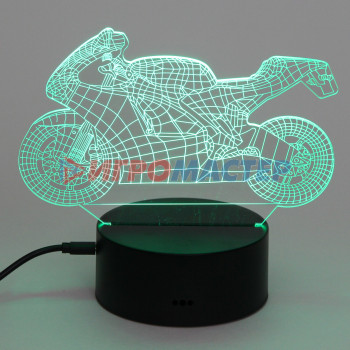 Светильник ночник "3D-Мотоцикл" на пластиковой подставке, с включателем USB