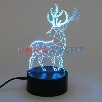Светильник ночник "3D-Олень" на пластиковой подставке, с включателем USB