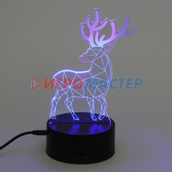 Светильник ночник "3D-Олень" на пластиковой подставке, с включателем USB