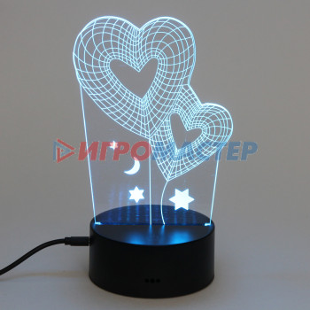 Светильник ночник "3D-Любовь" на пластиковой подставке, с включателем USB
