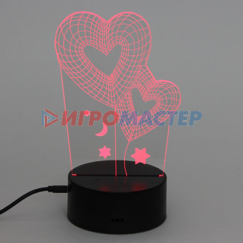 Светильник ночник "3D-Любовь" на пластиковой подставке, с включателем USB
