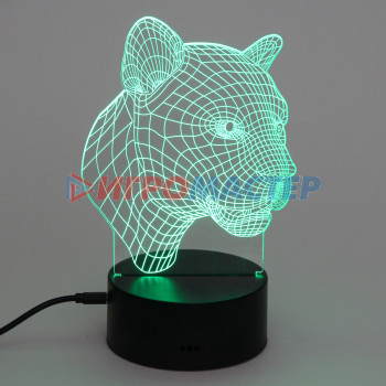 Светильник ночник "3D-Пантера" на пластиковой подставке, с включателем USB