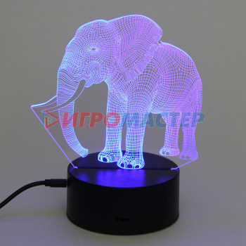 Светильник ночник "3D-Мамонт" на пластиковой подставке, с включателем USB