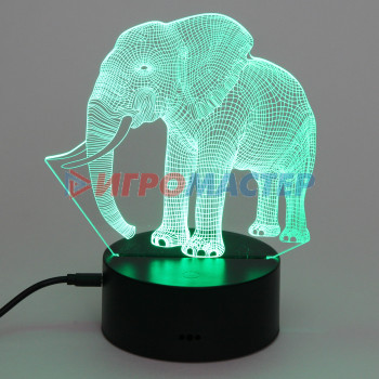 Светильник ночник "3D-Мамонт" на пластиковой подставке, с включателем USB