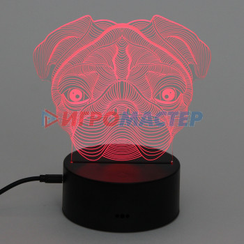 Светильник ночник "3D-Пёсик" на пластиковой подставке, с включателем USB