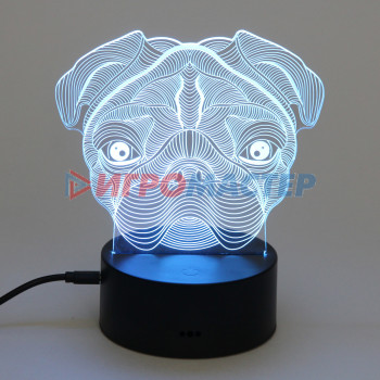 Светильник ночник "3D-Пёсик" на пластиковой подставке, с включателем USB