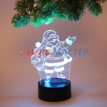 Светильник ночник "3D-Дедушка Мороз" на пластиковой подставке, с включателем USB