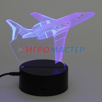 Светильник ночник "3D-Самолёт" на пластиковой подставке, с включателем USB