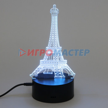 Светильник ночник "3D-Эйфелева башня" на пластиковой подставке, с включателем USB
