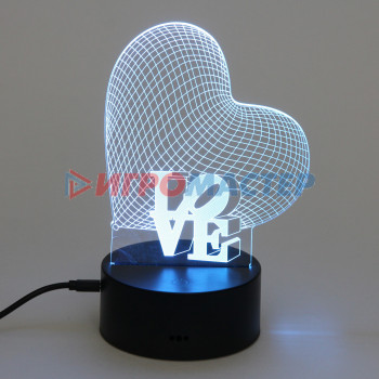 Светильник ночник "3D-LOVE" на пластиковой подставке, с включателем USB