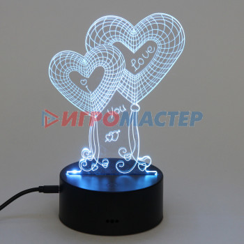 Светильник ночник "3D-Нежность" на пластиковой подставке, с включателем USB