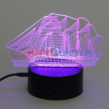 Светильник ночник "3D-Корабль" на пластиковой подставке, с включателем USB