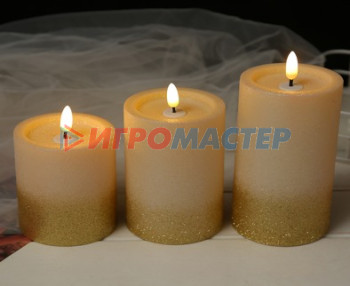Свечи и подсвечники Сувенир с подсветкой "Свеча - Нежный блеск" 7,5*15 см, золото (работает от батареек 3 ААА)