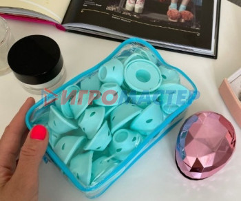 Бигуди пластиковые Бигуди силиконовые 40шт в косметичке "KUDRI", цвет голубой, два размера 2*5 и 1,5*3,9см