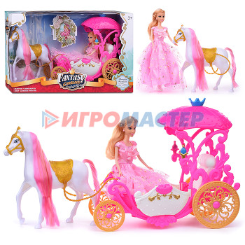 Кареты с лошадьми, машины для кукол Карета 339A &quot;Принцесса цветов&quot; с лошадкой и куклой, в коробке