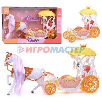 Кареты с лошадьми, машины для кукол Карета 390B &quot;Розовое настроение&quot; с лошадкой, в коробке