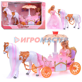 Кареты с лошадьми, машины для кукол Карета 387A &quot;Розовая сказка&quot; с лошадкой, в коробке