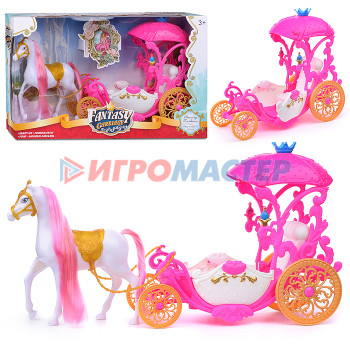 Кареты с лошадьми, машины для кукол Карета 339B &quot;Цветочная фантазия&quot; с лошадкой, в коробке