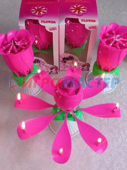 Свечи Свеча для торта раскрывающийся цветок "Роза" (8 свечей), Розовый