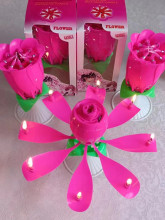 Свеча для торта раскрывающийся цветок "Роза" (8 свечей), Розовый