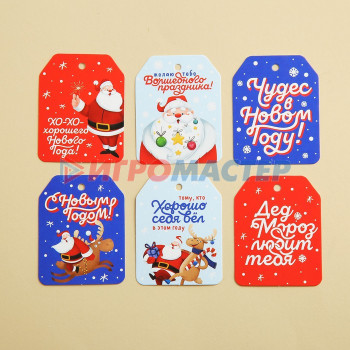 Шильдик на подарок «Дед Мороз любит тебя», набор 6 штук, Дед Мороз с оленем, 16 × 24 см