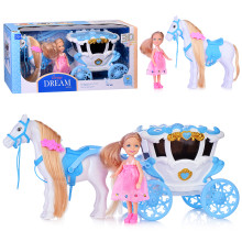 Карета 686-818 &quot;Маленькая принцесса&quot; с лошадкой и куклой, в коробке (синий)