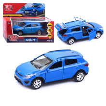 Машина металл Kia Rio X длина 12 см, двери, багаж, инерц, синий, в коробке