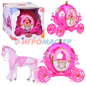 Кареты с лошадьми, машины для кукол Карета 369B &quot;Розовая мечта&quot; с лошадкой, в коробке
