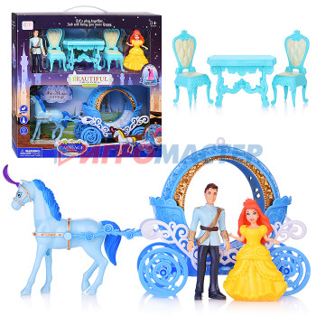 Кареты с лошадьми, машины для кукол Карета SS094C &quot;Сказка&quot; с лошадкой и фигурками, в коробке