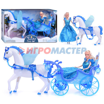 Кареты с лошадьми, машины для кукол Карета 295A &quot;Снежная принцесса&quot; с лошадкой и куклой, в коробке