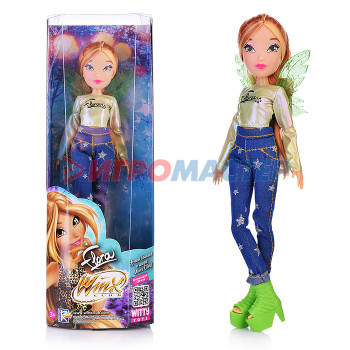 Куклы аналоги Барби Шарнирная кукла Флора в джинсах с крыльями, 24 см