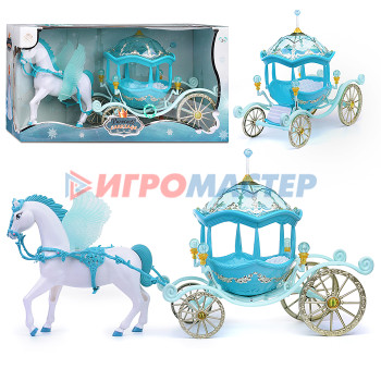 Кареты с лошадьми, машины для кукол Карета 378B &quot;Бирюзовая мечта&quot; с лошадкой, в коробке