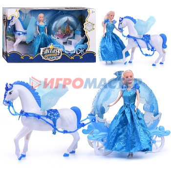 Кареты с лошадьми, машины для кукол Карета 319A &quot;Зимняя сказка&quot; с лошадкой, в коробке