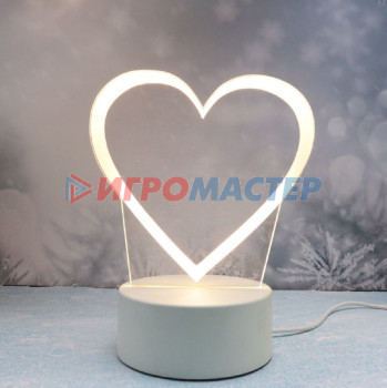 Декоративные светильники Светильник ночник "3D-Сердце" на пластиковой подставке, с включателем USB
