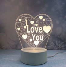 Светильник ночник "3D-I LOVE YOU" на пластиковой подставке, с включателем USB