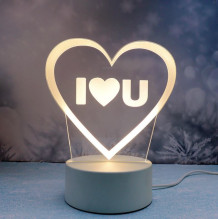 Светильник ночник "3D-Признание в любви" на пластиковой подставке, с включателем USB