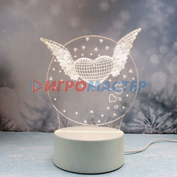 Декоративные светильники Светильник ночник "3D-Крылья любви" на пластиковой подставке, с включателем USB