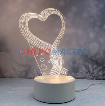 Декоративные светильники Светильник ночник "3D-HEART" на пластиковой подставке, с включателем USB
