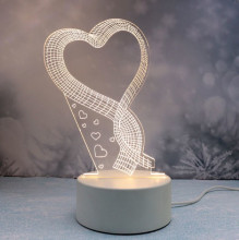 Светильник ночник "3D-HEART" на пластиковой подставке, с включателем USB