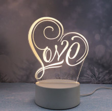 Светильник ночник "3D-LOVE YOU" на пластиковой подставке, с включателем USB