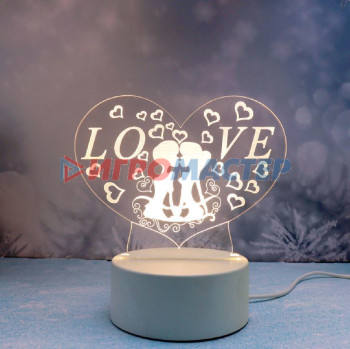 Декоративные светильники Светильник ночник "3D-Поцелуй" на пластиковой подставке, с включателем USB
