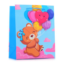 Пакет подарочный (M) &quot;Мишка с шарами на розовом облаке&quot;