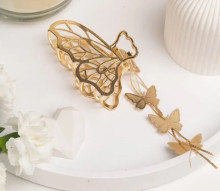 Заколка - краб для волос со стразами на блистере "ДЕ Палма", бабочка, цвет золото и серебро, 11*3см (пакет с подвесом)