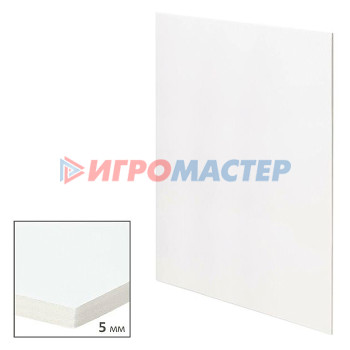 Цветная бумага и картон Пенокартон матовый белый 20x30 см, 1 л, толщина 5 мм, плотность 370 г/м², пластиковый паке